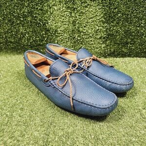Tods Blue Leather Bow Slip On Driving Casual Loafer Shoes Mens Size US 9
